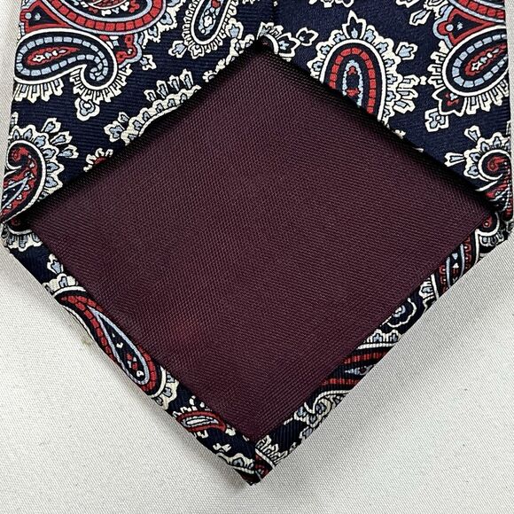 BALENCIAGA PARIS Neck Tie Red Beige Blue Paisley Silk 58" USA Made Vintage - Picture 5 of 7